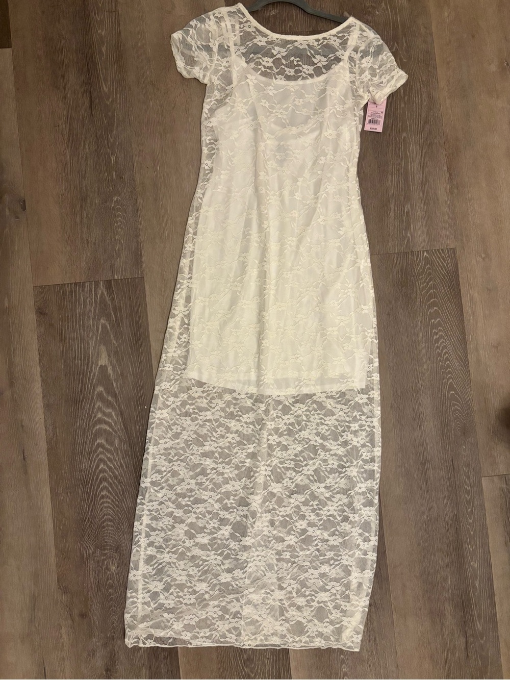 wild fable size S White Lace Maxi Dress with Short Sleeves - Picture 3 of 7